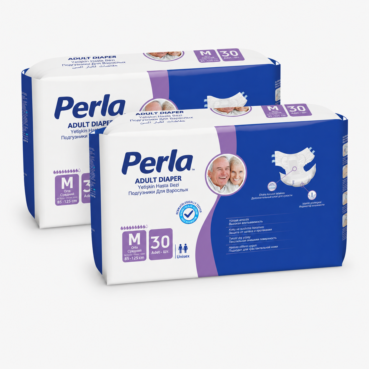 Scutece Adulti PERLA Medium 2 x 30 bucati | 9 picaturi 1 Scutece adulti PERLA Medium 2 baxuri 60 bucati 9 picaturi